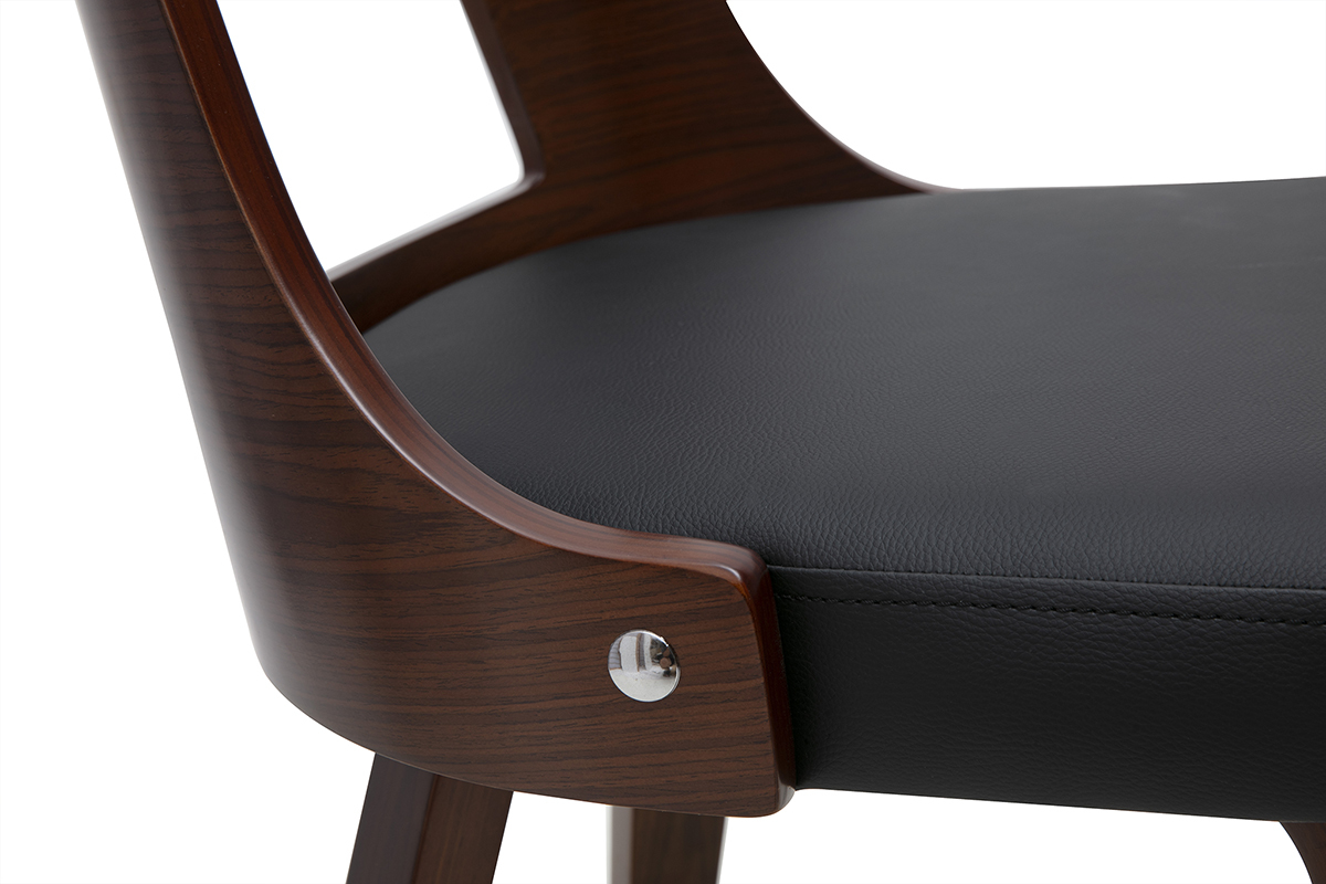 Chaise vintage GARBO en bois fonc� et polyur�thane noir avec pieds robustes et dossier ajour�