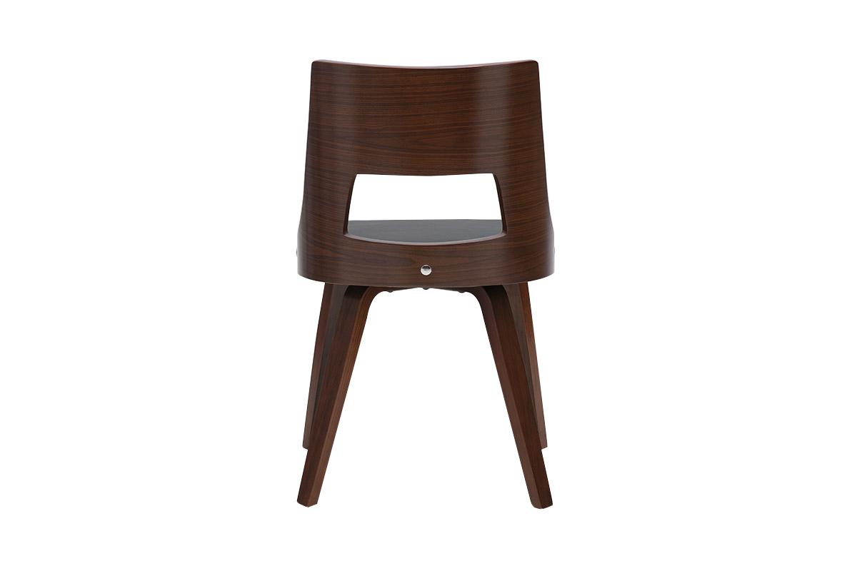 Chaise vintage noire et bois fonc� GARBO avec dossier ajour� et assise rembourr�e, design r�tro.