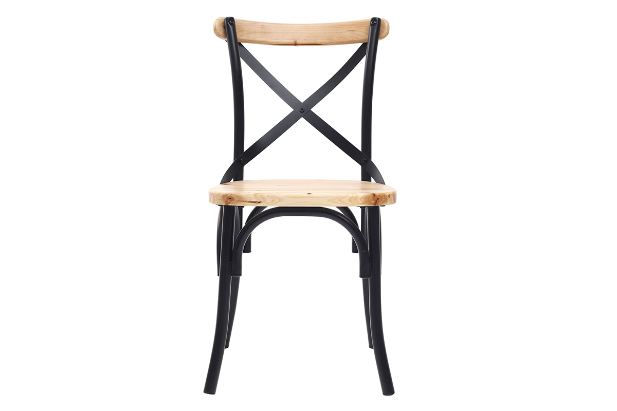 Chaises bistrot bois clair massif et m�tal noir (lot de 2) JAKE