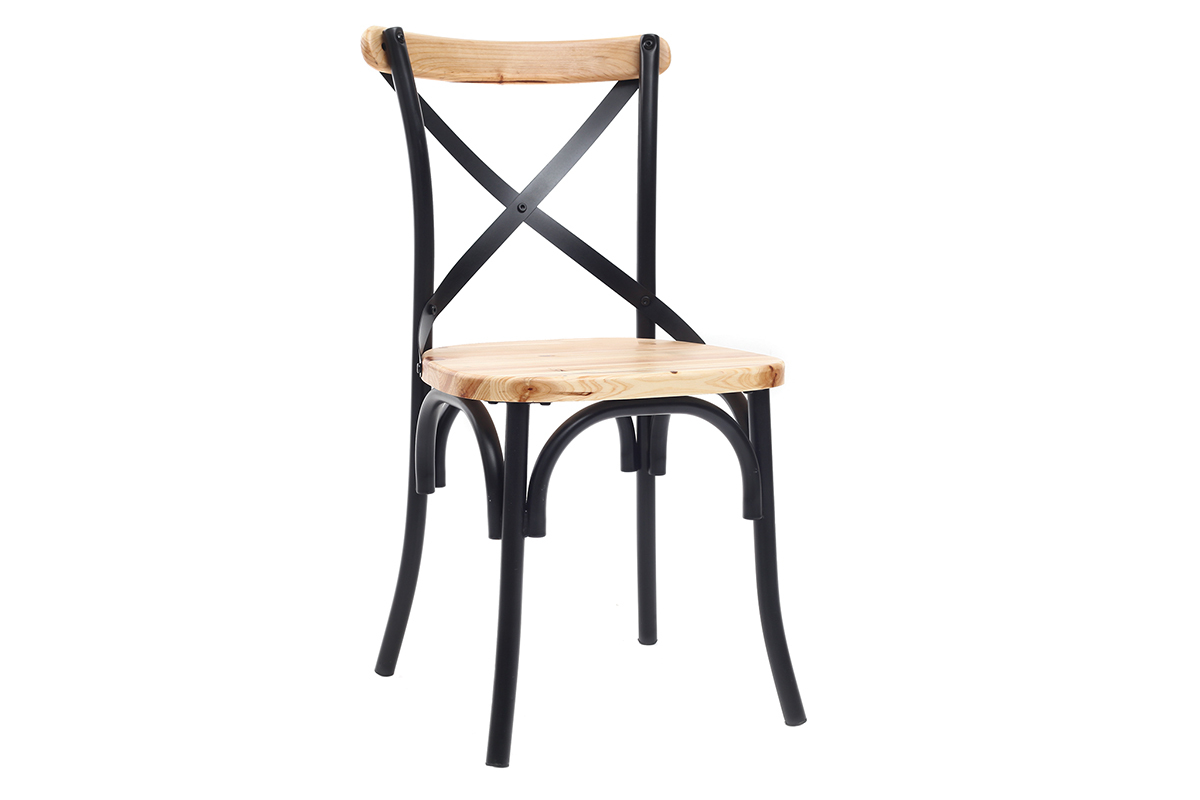 Chaises bistrot bois clair massif et m�tal noir (lot de 2) JAKE
