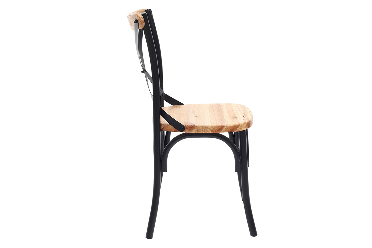 Chaises bistrot bois clair massif et m�tal noir (lot de 2) JAKE