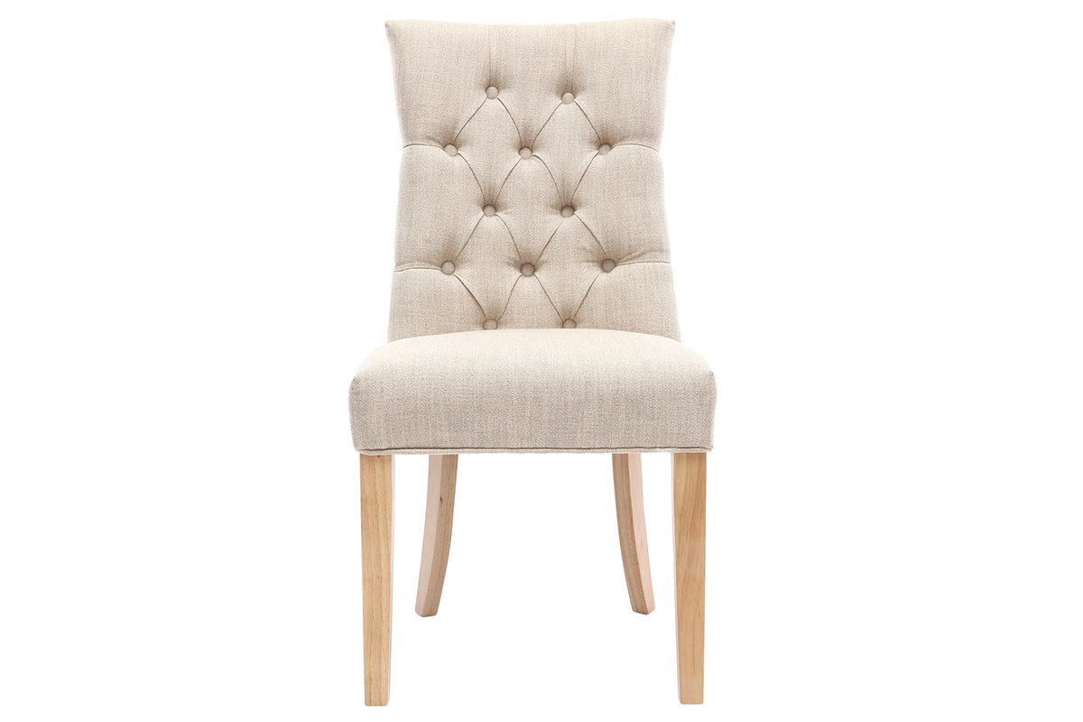 Chaises classiques en tissu lin naturel et bois clair massif (lot de 2) VOLTAIRE