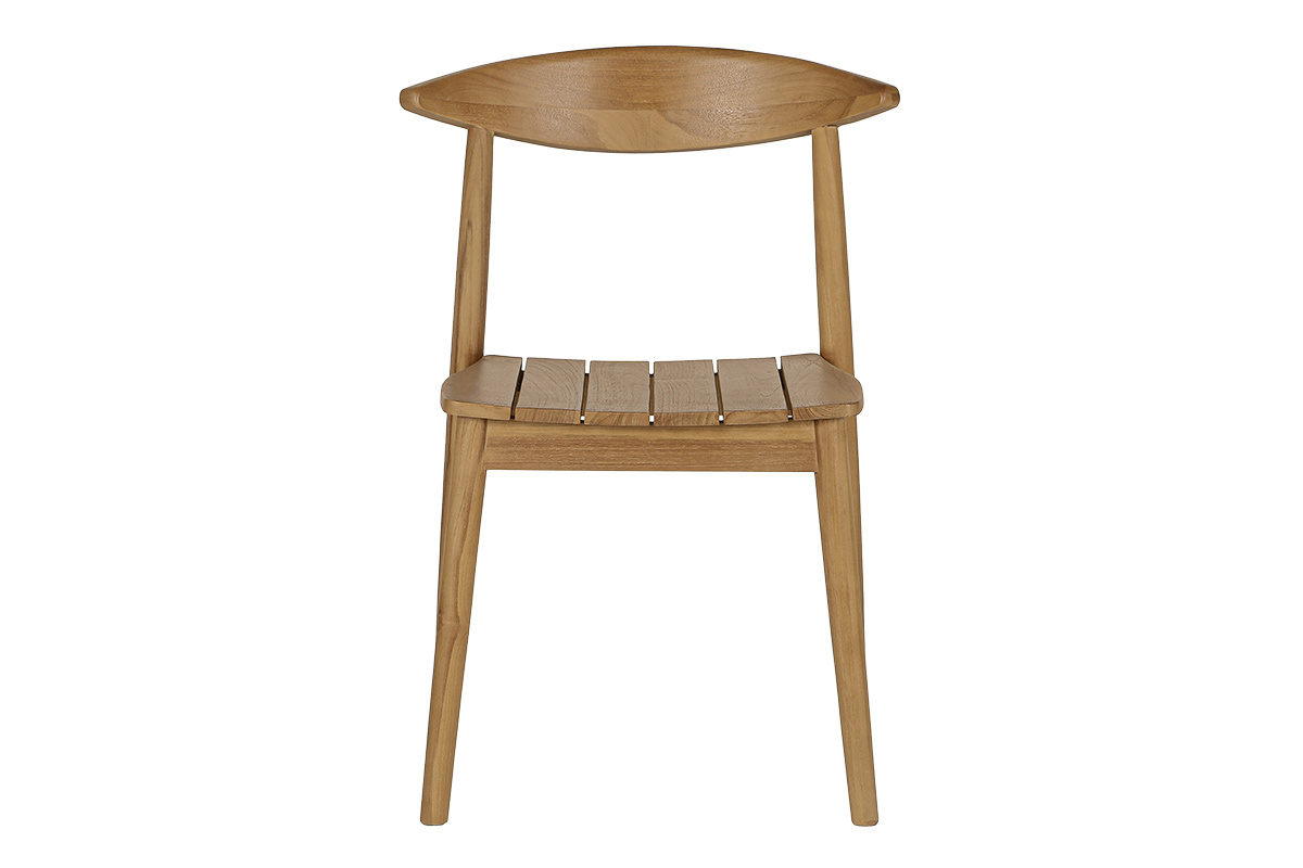 Chaise de jardin empilable en teck massif, vue de face, design �pur�, style naturel.