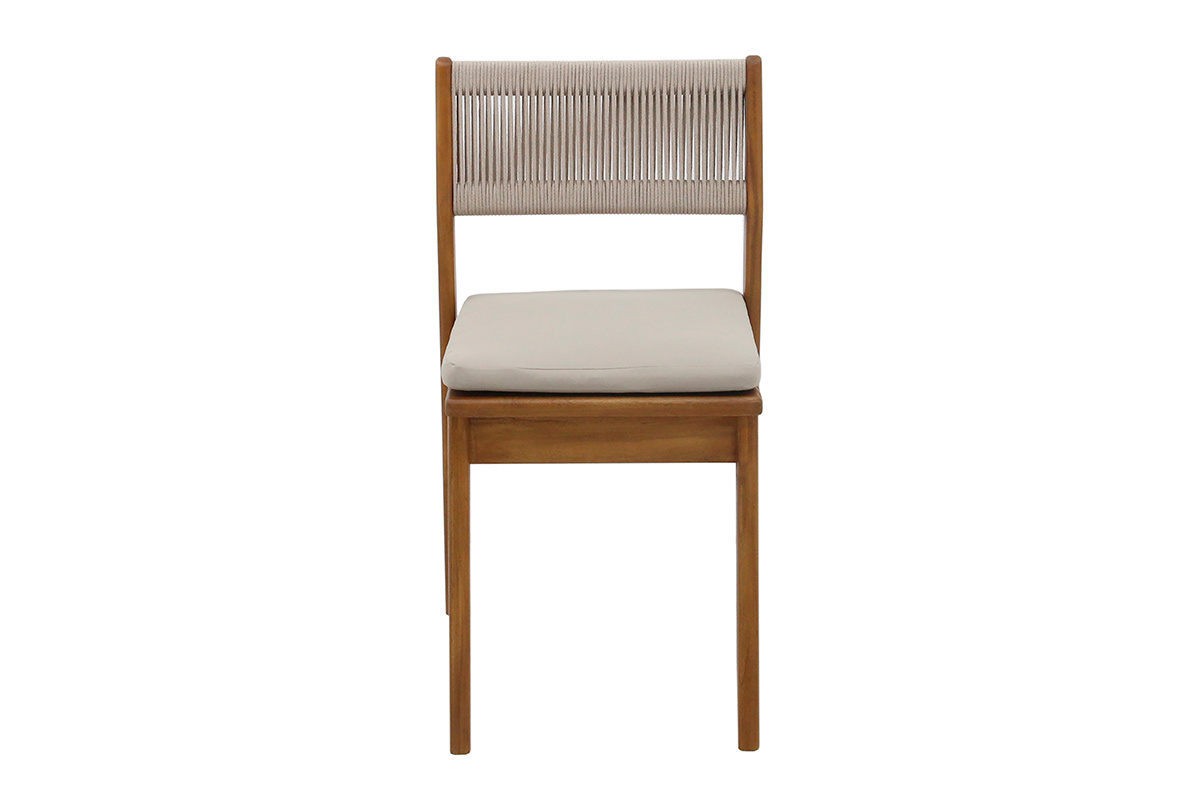 Chaise de jardin ZEPHYR en bois massif et corde tress�e vue de face.