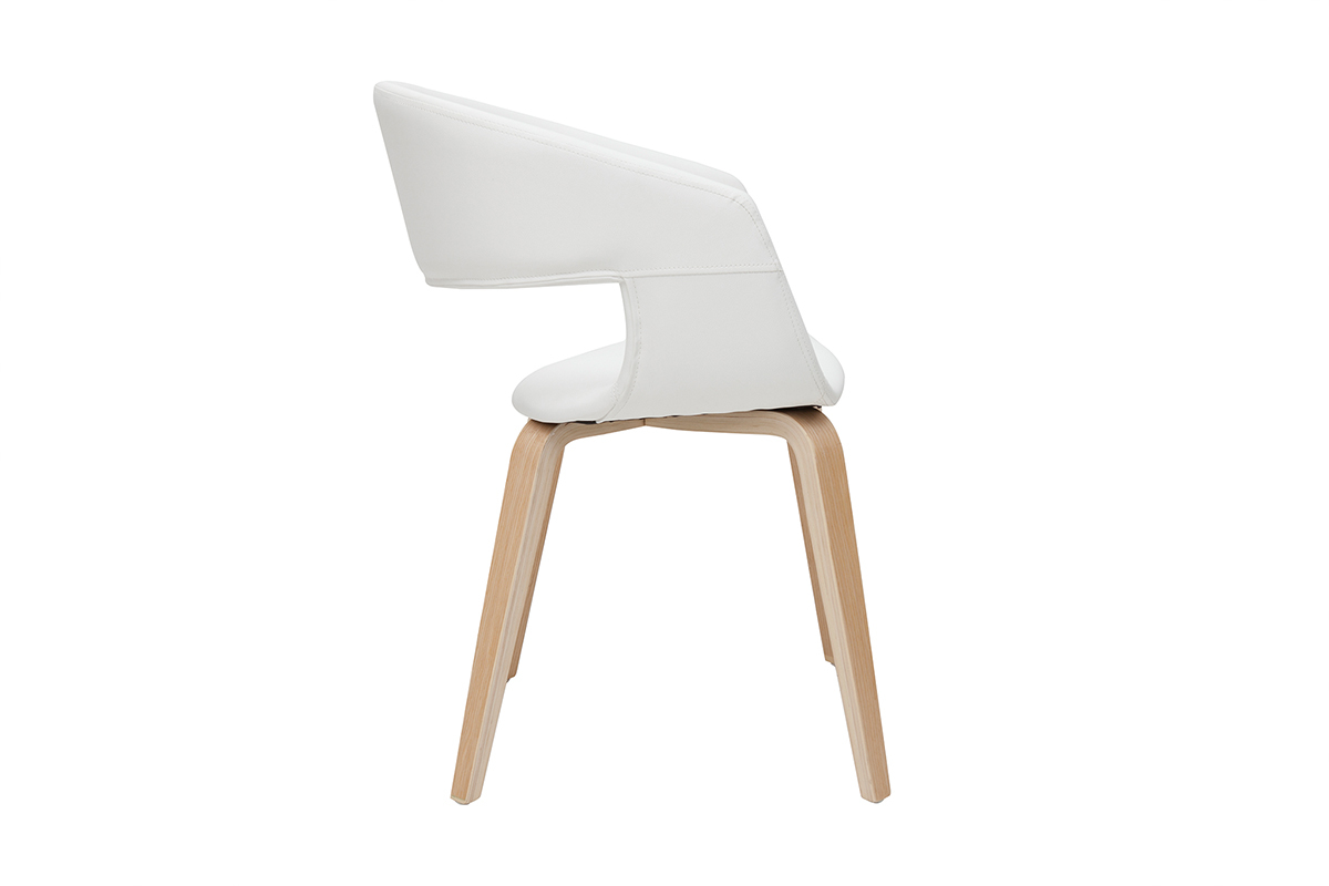 Chaise SLAM blanc et bois clair, vue de profil, si�ges arrondis, pieds en bois.