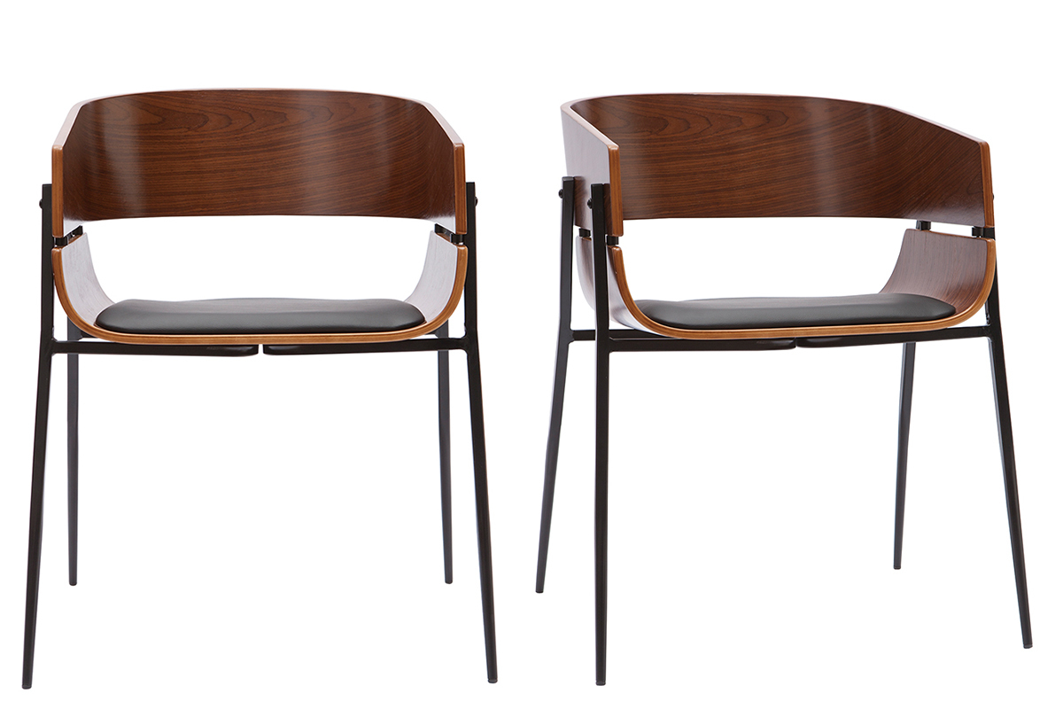 Chaises design bois fonc� et m�tal noir (lot de 2) WESS
