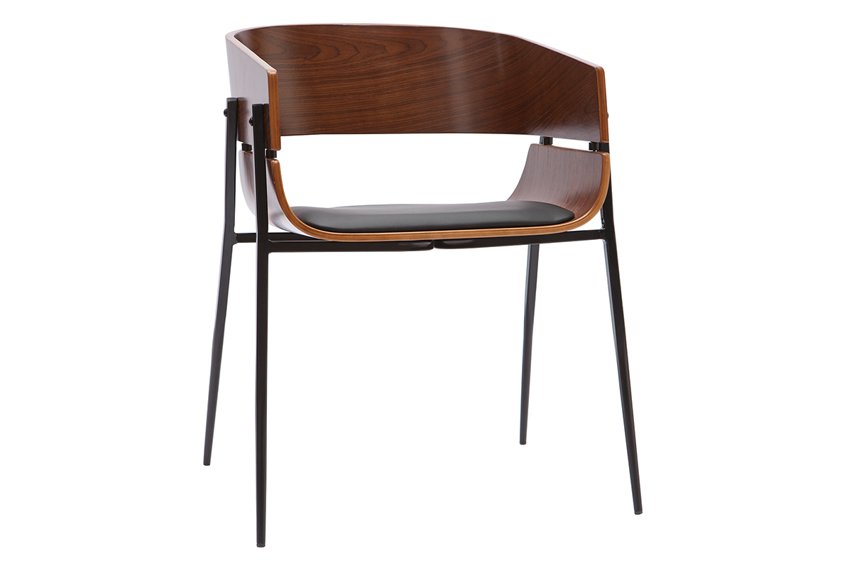 Chaises design bois fonc� et m�tal noir (lot de 2) WESS