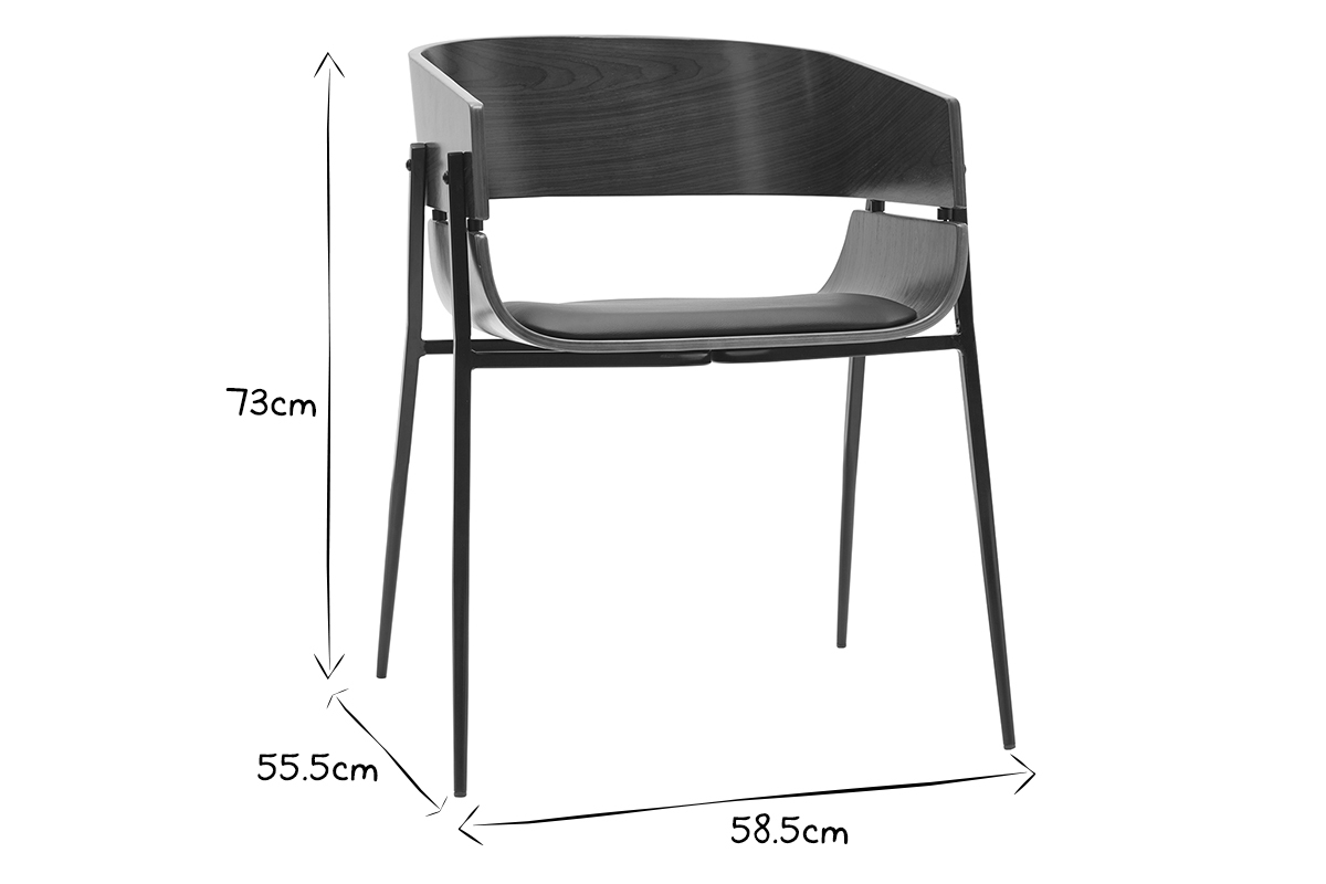 Chaises design bois fonc� et m�tal noir (lot de 2) WESS