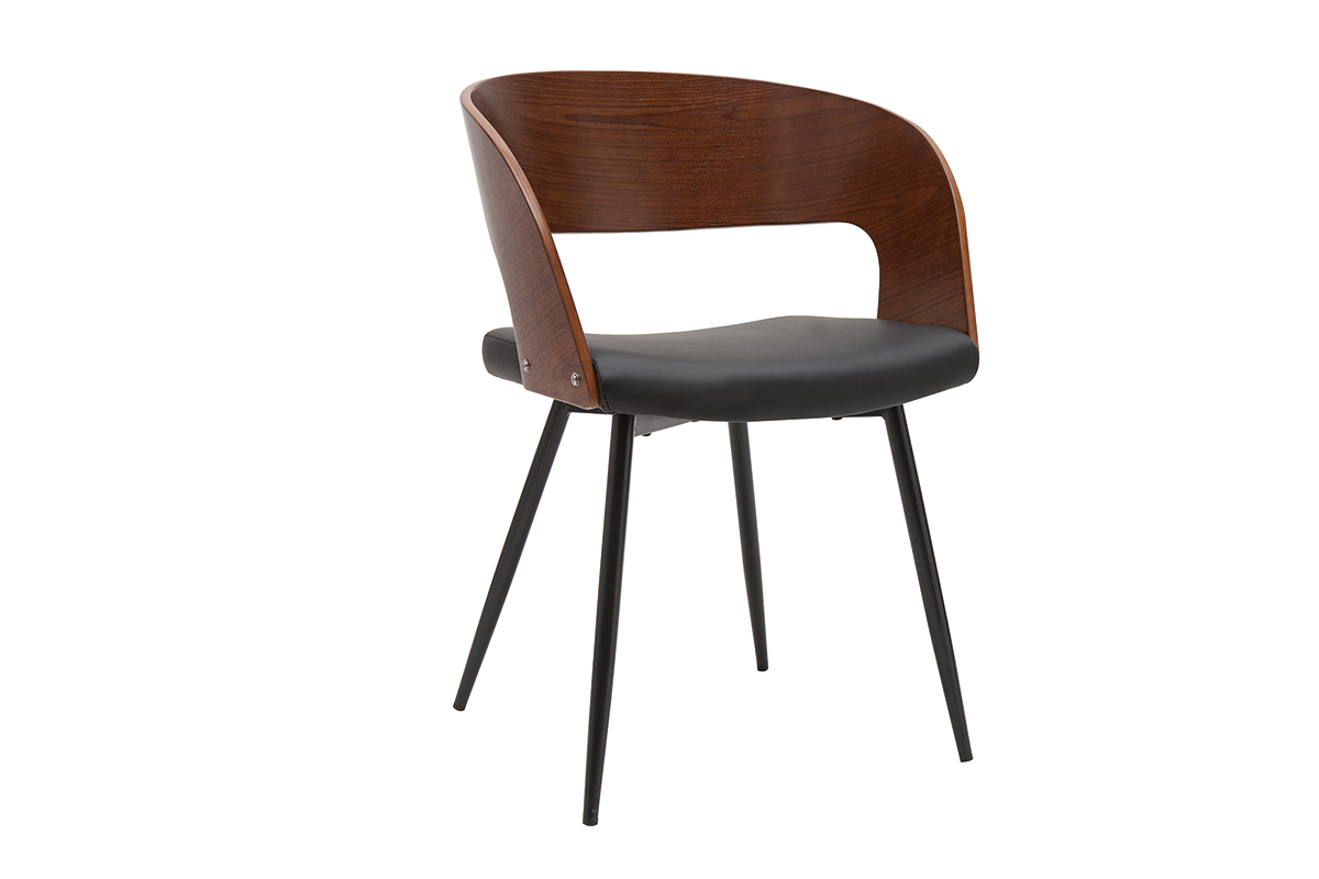 Chaises design bois fonc� noyer, assises et m�tal noirs (lot de 2) RIFF