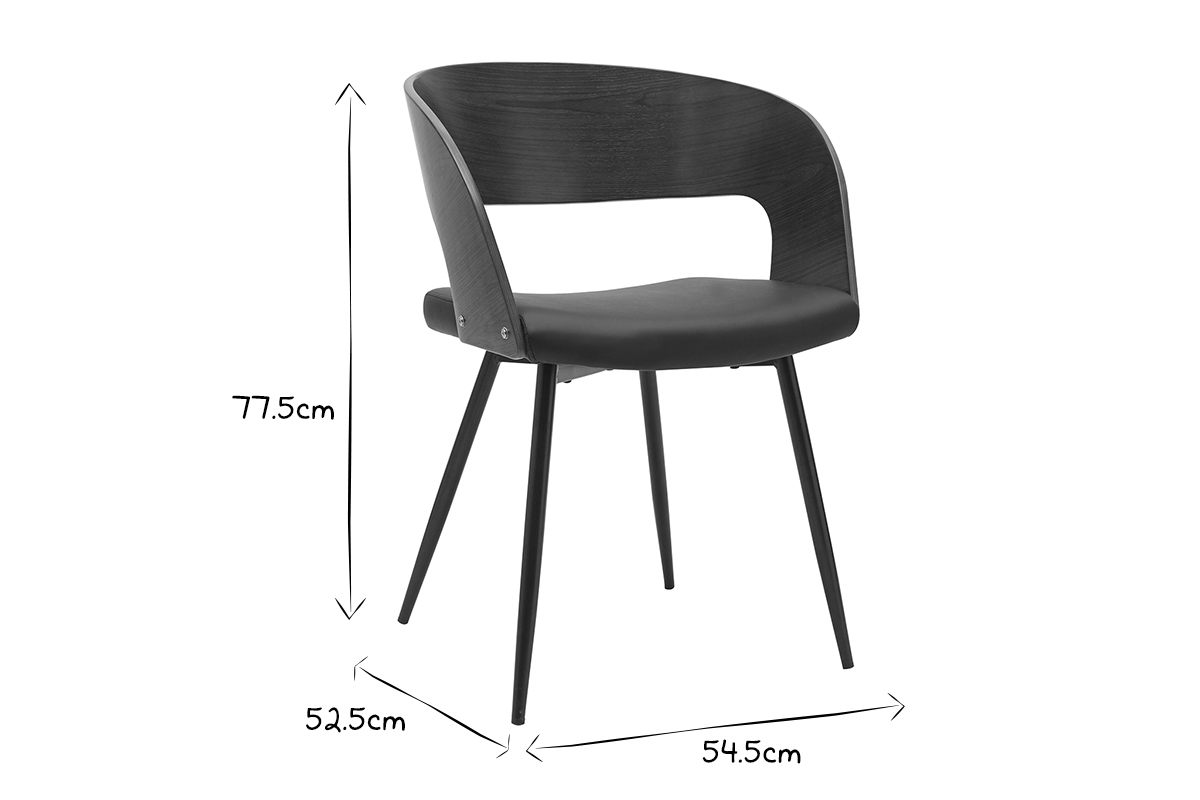 Chaises design bois fonc� noyer, assises et m�tal noirs (lot de 2) RIFF