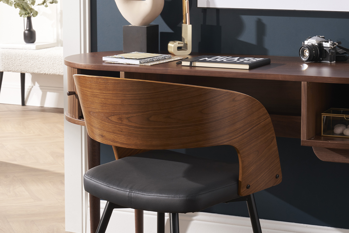 Chaises design bois fonc� noyer, assises et m�tal noirs (lot de 2) RIFF