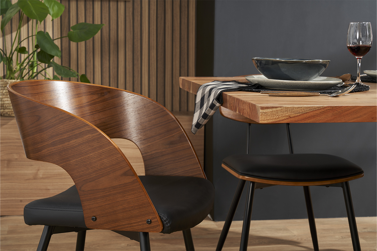 Chaises design bois fonc� noyer, assises et m�tal noirs (lot de 2) RIFF