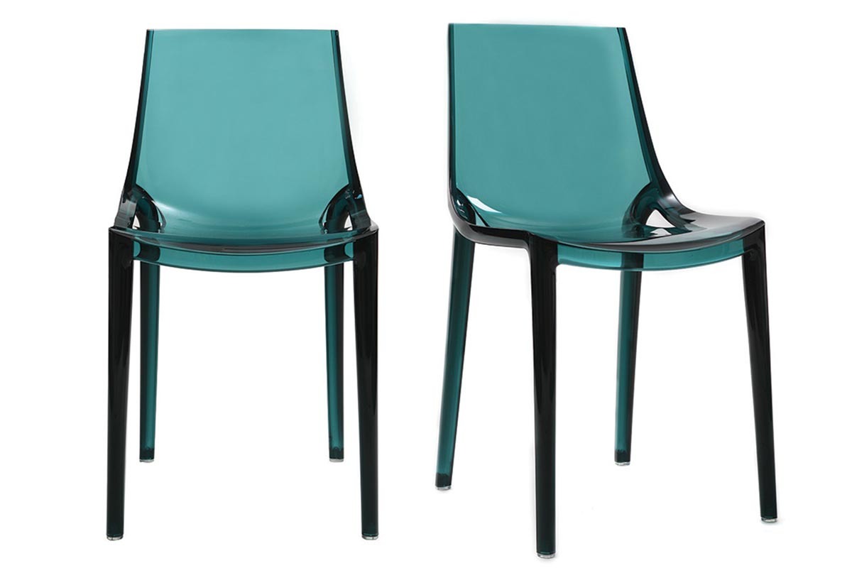 Chaises design empilables bleu p�trole transparent  int�rieur - ext�rieur (lot de 2) YZEL