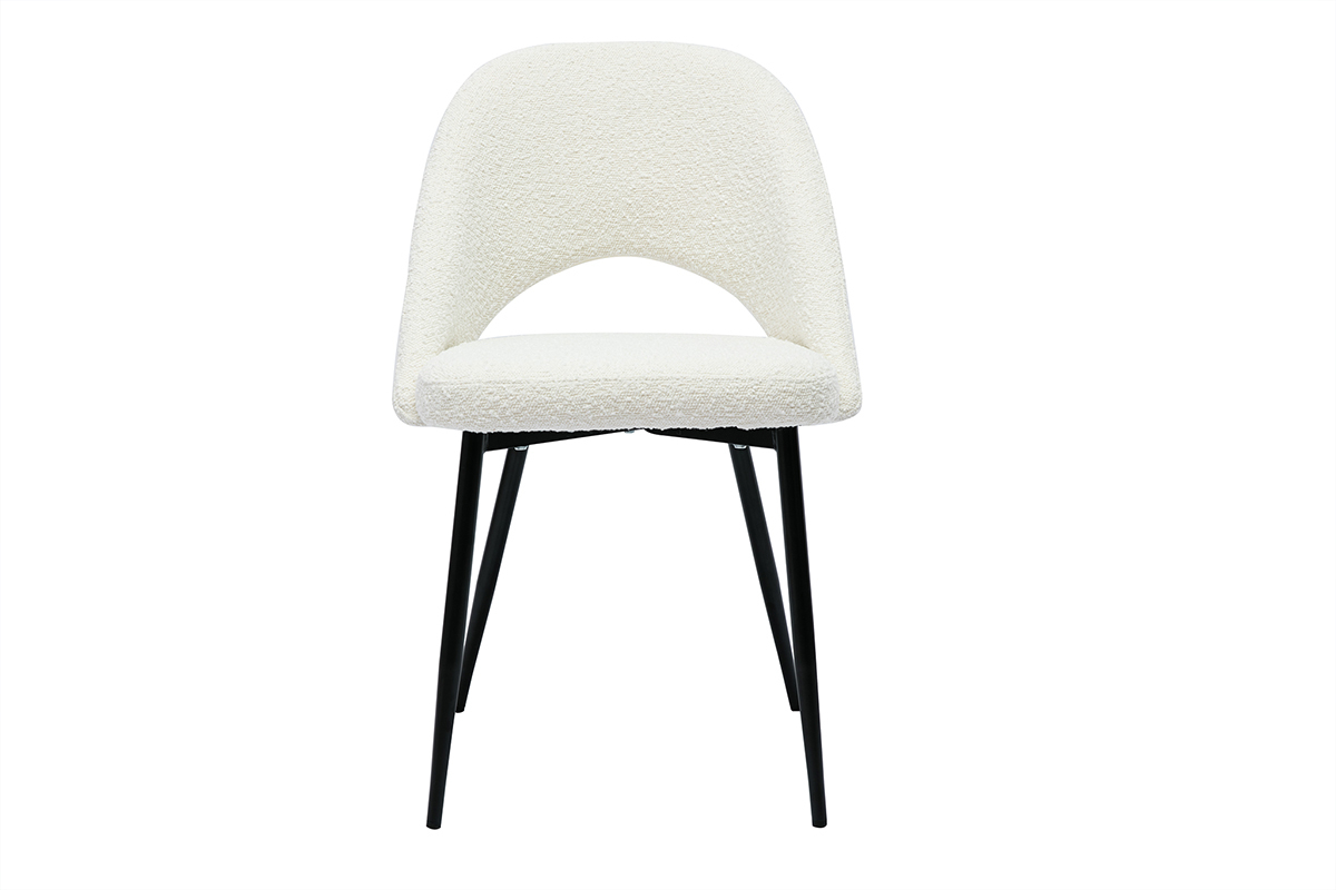 Chaises design en tissu effet laine boucl�e blanc et m�tal noir (lot de 2) COSETTE