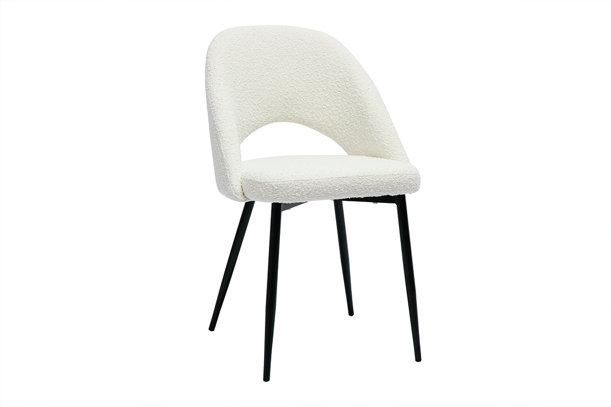 Chaises design en tissu effet laine boucl�e blanc et m�tal noir (lot de 2) COSETTE