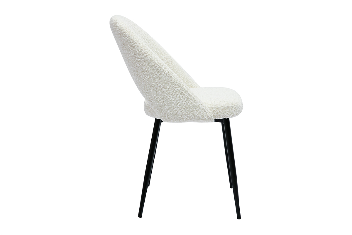 Chaises design en tissu effet laine boucl�e blanc et m�tal noir (lot de 2) COSETTE