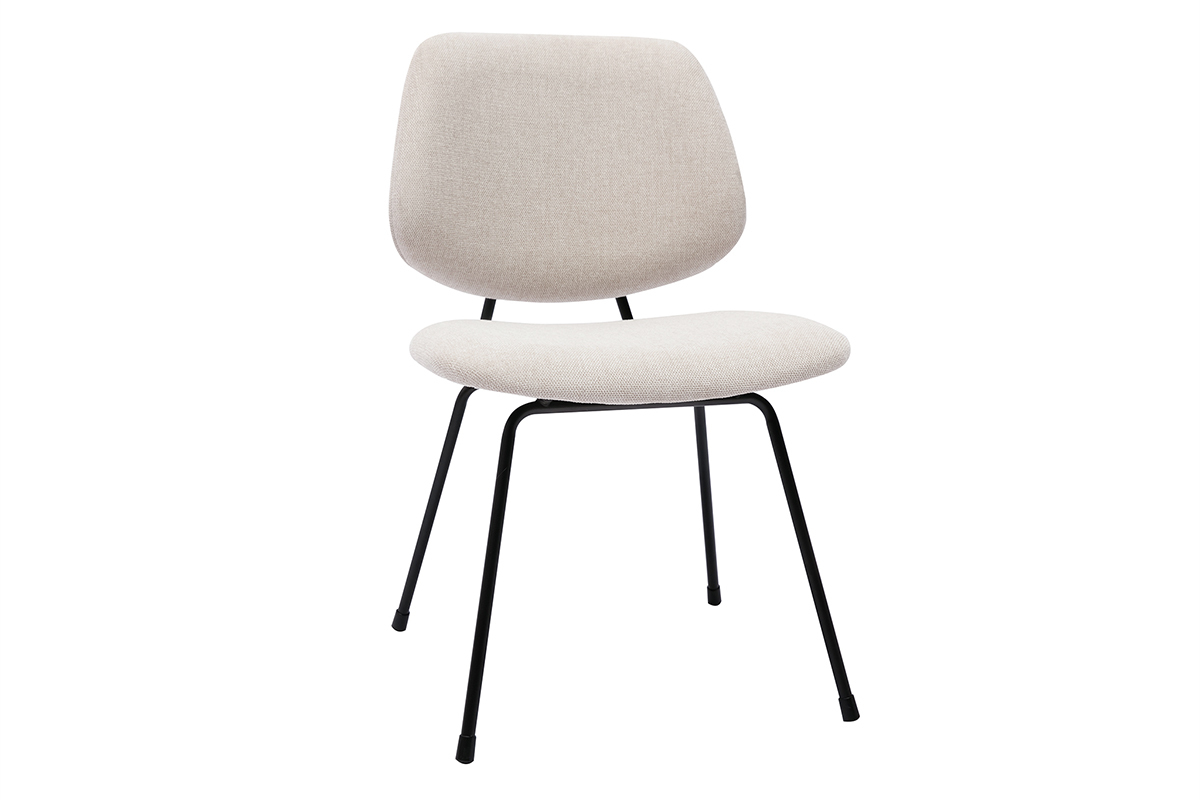 Chaises design en tissu effet velours textur� beige et m�tal noir (lot de 2) BARNET
