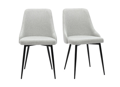 Chaises design en tissu effet velours textur&eacute; gris clair et m&eacute;tal noir (lot de 2) CULT