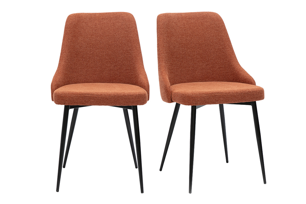 Chaises design en tissu effet velours textur� terre br�l�e et m�tal noir (lot de 2) CULT