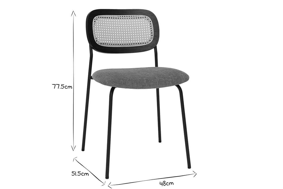 Chaises design en tissu effet velours textur� terre brul�e, m�tal noir et cannage rotin (lot de 2) MIRANDA