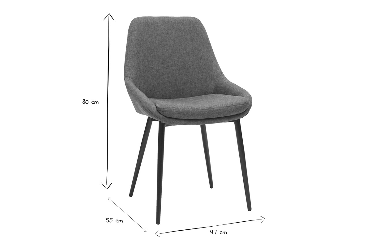 Chaise design gris et noir en tissu et m�tal, dimensions 80x55x47 cm, noir et blanc.