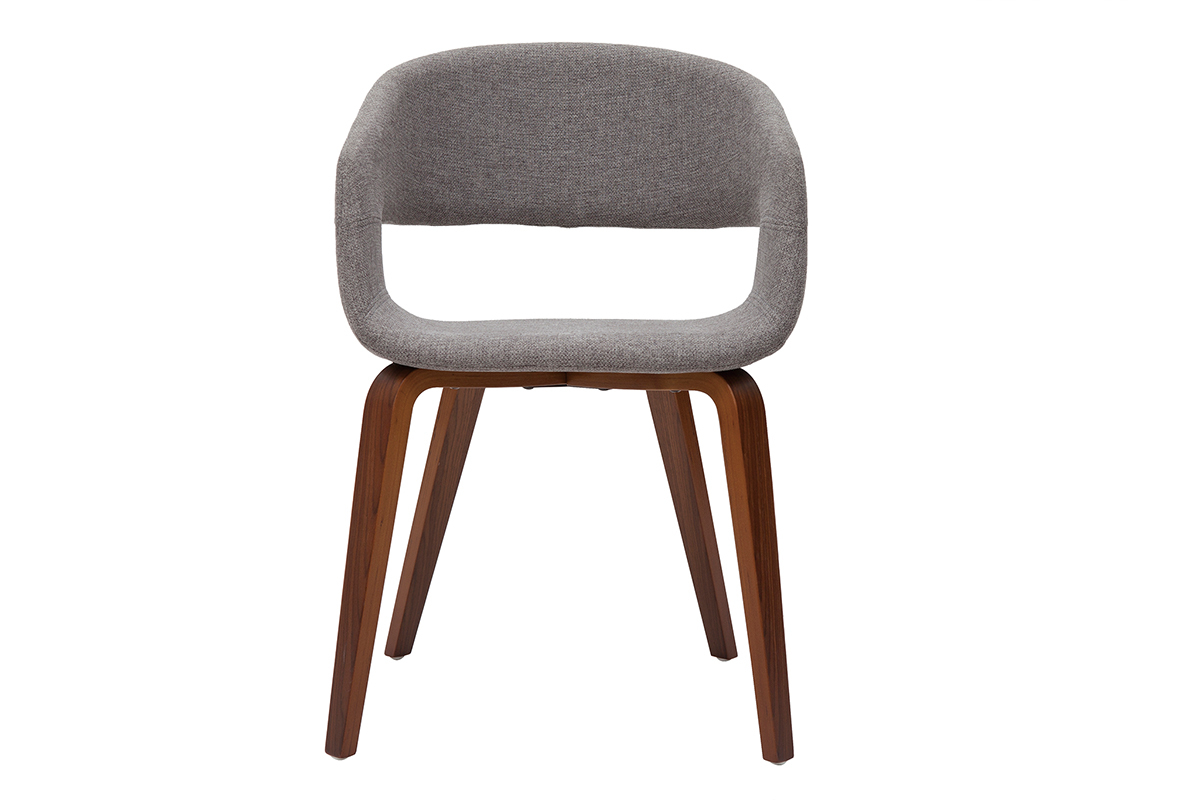 Chaise design SLAM en tissu gris avec pieds en bois fonc�, vue de face