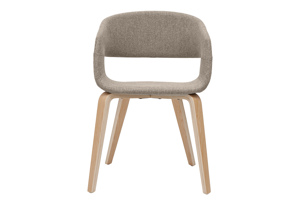 Chaise design taupe et bois clair vue de face avec dossier ajour�.