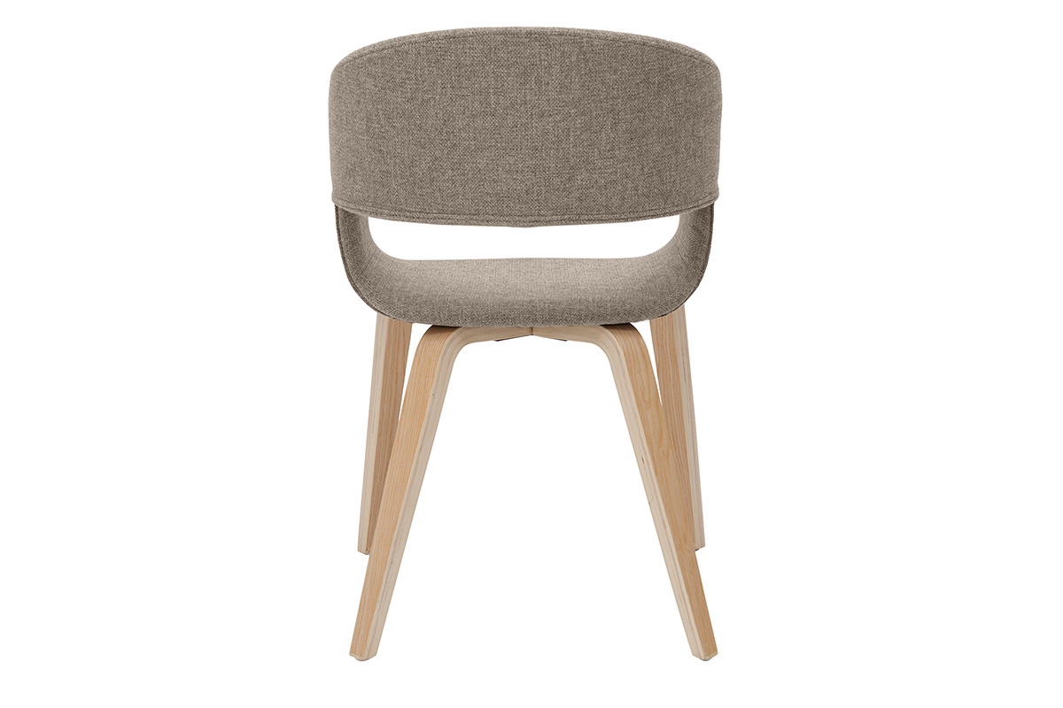 Chaise design en tissu taupe et bois clair vue de dos.