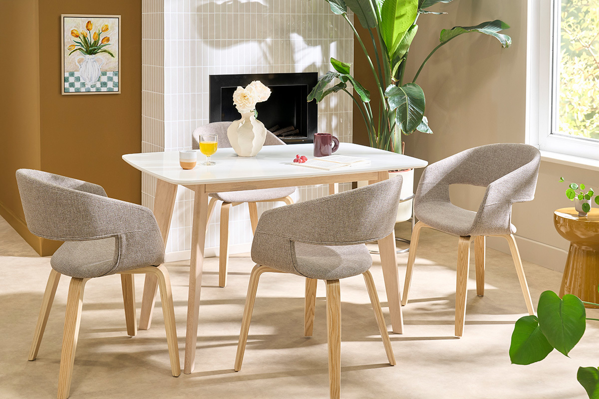 Chaises design en tissu taupe et bois clair (lot de 2) SLAM