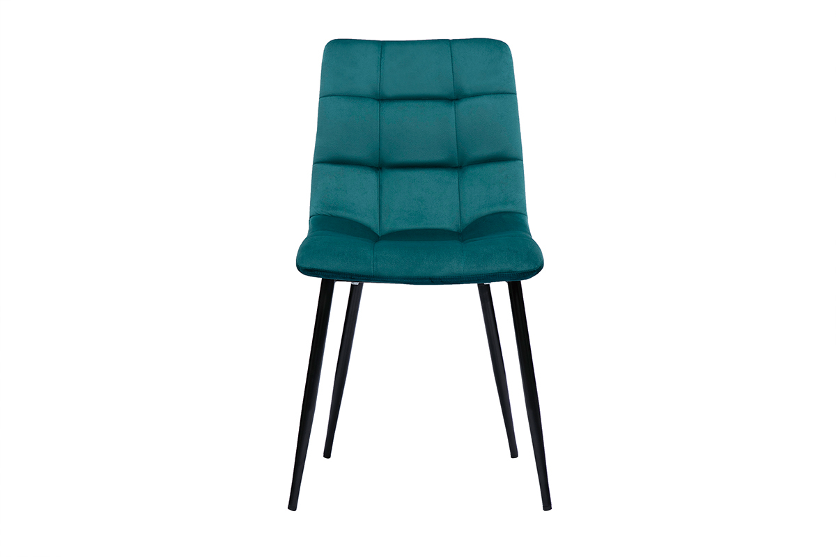 Chaises design en tissu velours bleu canard et m�tal noir (lot de 2) MAXWELL