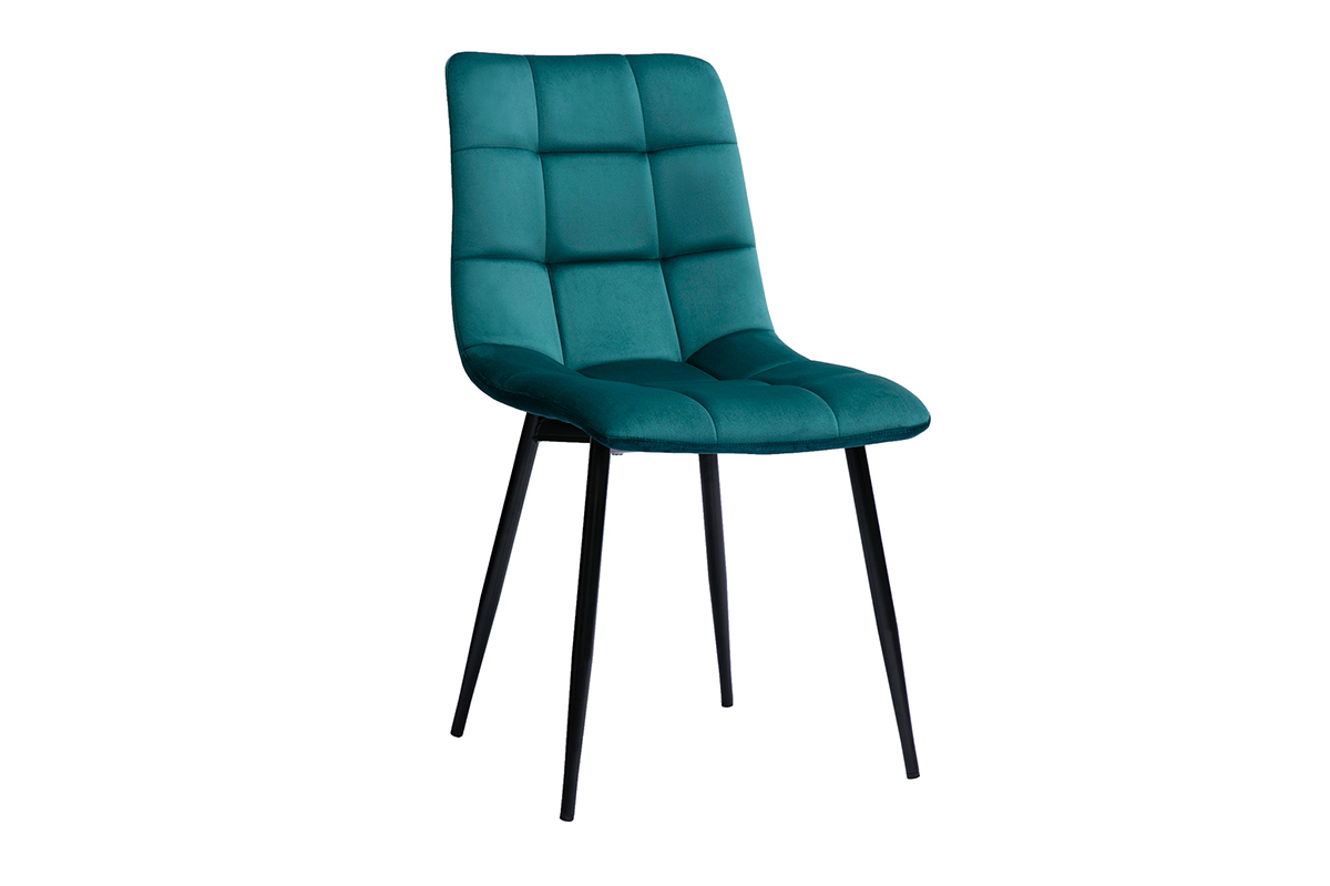 Chaises design en tissu velours bleu canard et m�tal noir (lot de 2) MAXWELL