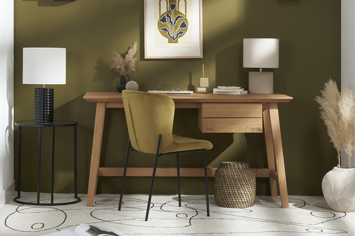 Chaises design en tissu velours bronze et m�tal noir (lot de 2) SAIGA