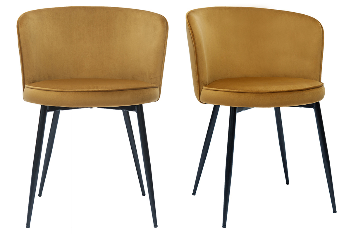 Chaises design en tissu velours bronze et m�tal noir (lot de 2) SERIF