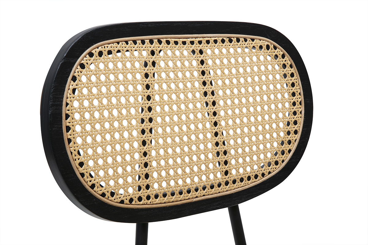 Dossier de chaise en cannage rotin avec cadre noir.