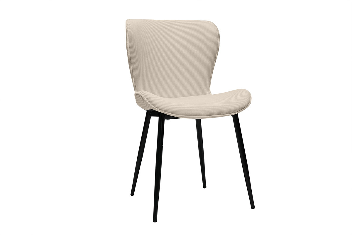 Chaises design en tissu velours c�tel� beige et m�tal noir (lot de 2) ADDICT