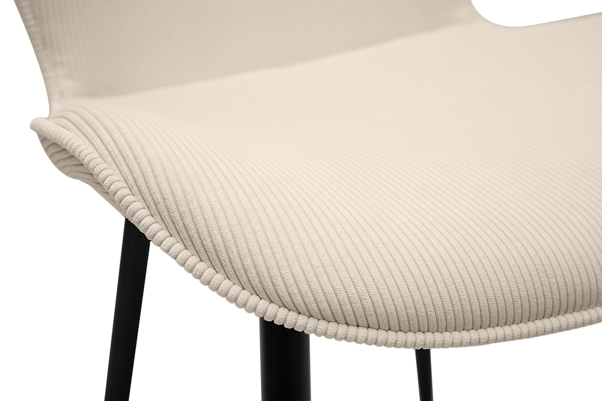 Chaises design en tissu velours c�tel� beige et m�tal noir (lot de 2) ADDICT