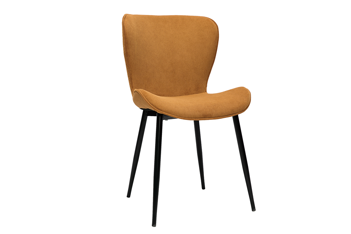 Chaises design en tissu velours c�tel� jaune curry et m�tal noir (lot de 2) ADDICT