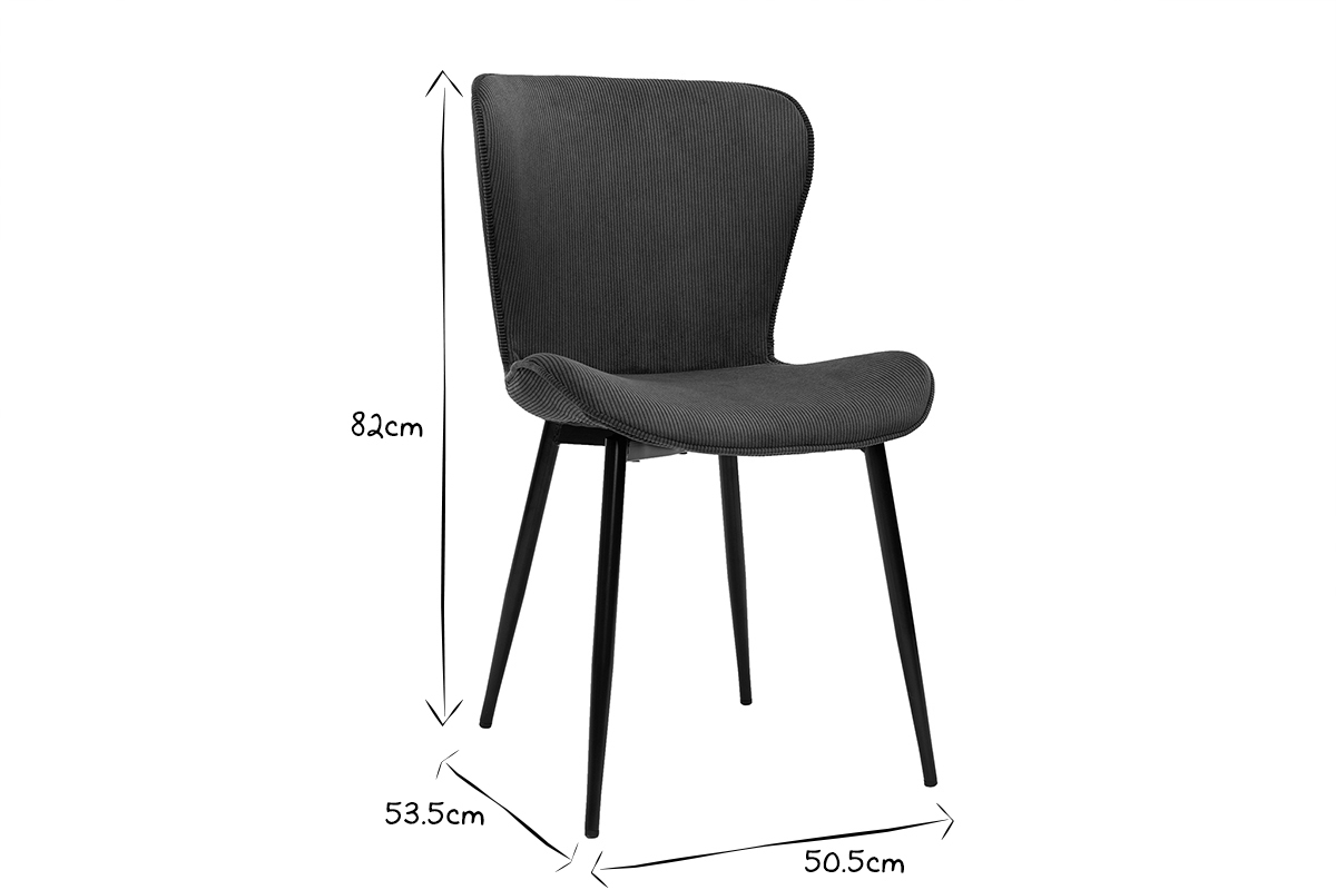 Chaises design en tissu velours c�tel� jaune curry et m�tal noir (lot de 2) ADDICT