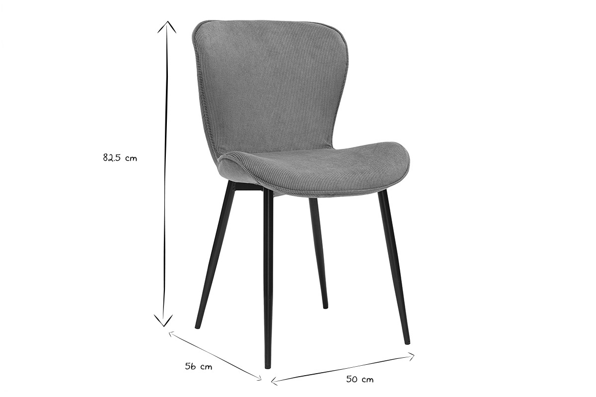 Chaises design en tissu velours c�tel� vert kaki et m�tal noir (lot de 2) ADDICT