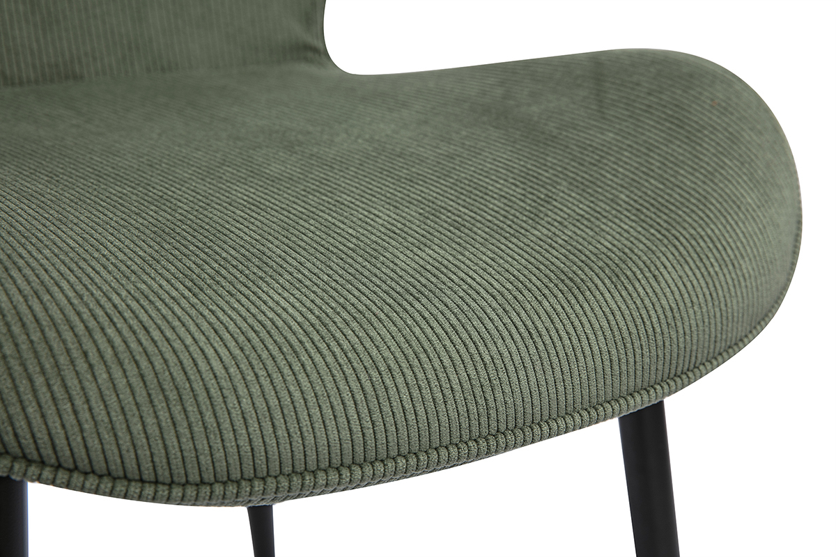 Chaises design en tissu velours c�tel� vert kaki et m�tal noir (lot de 2) ADDICT