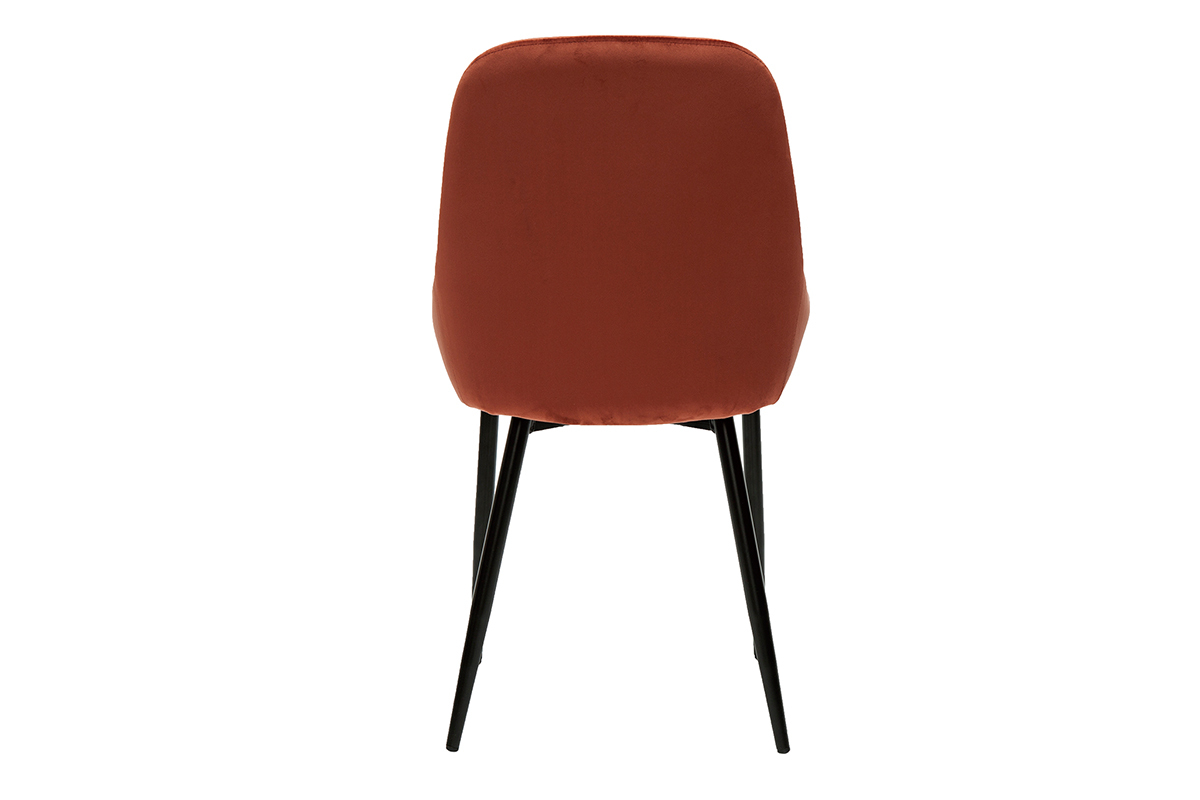 Chaise design velours rouge vue de dos, pi�tement m�tal noir.