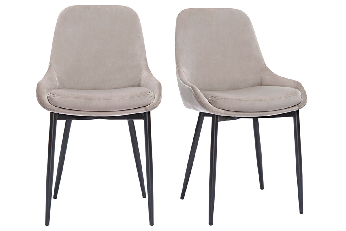 Chaises design en tissu velours taupe et m�tal noir (lot de 2) HOLO