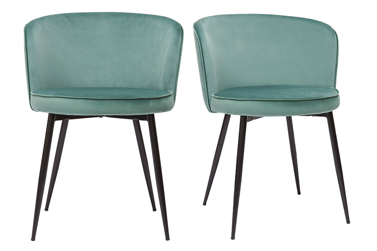 Chaises design en tissu velours vert c�ladon et m�tal noir (lot de 2) SERIF