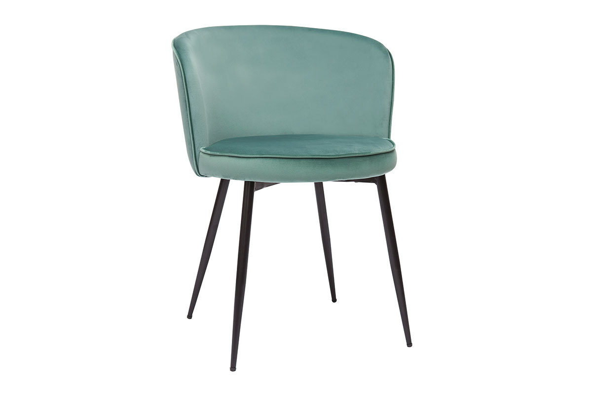 Chaises design en tissu velours vert c�ladon et m�tal noir (lot de 2) SERIF