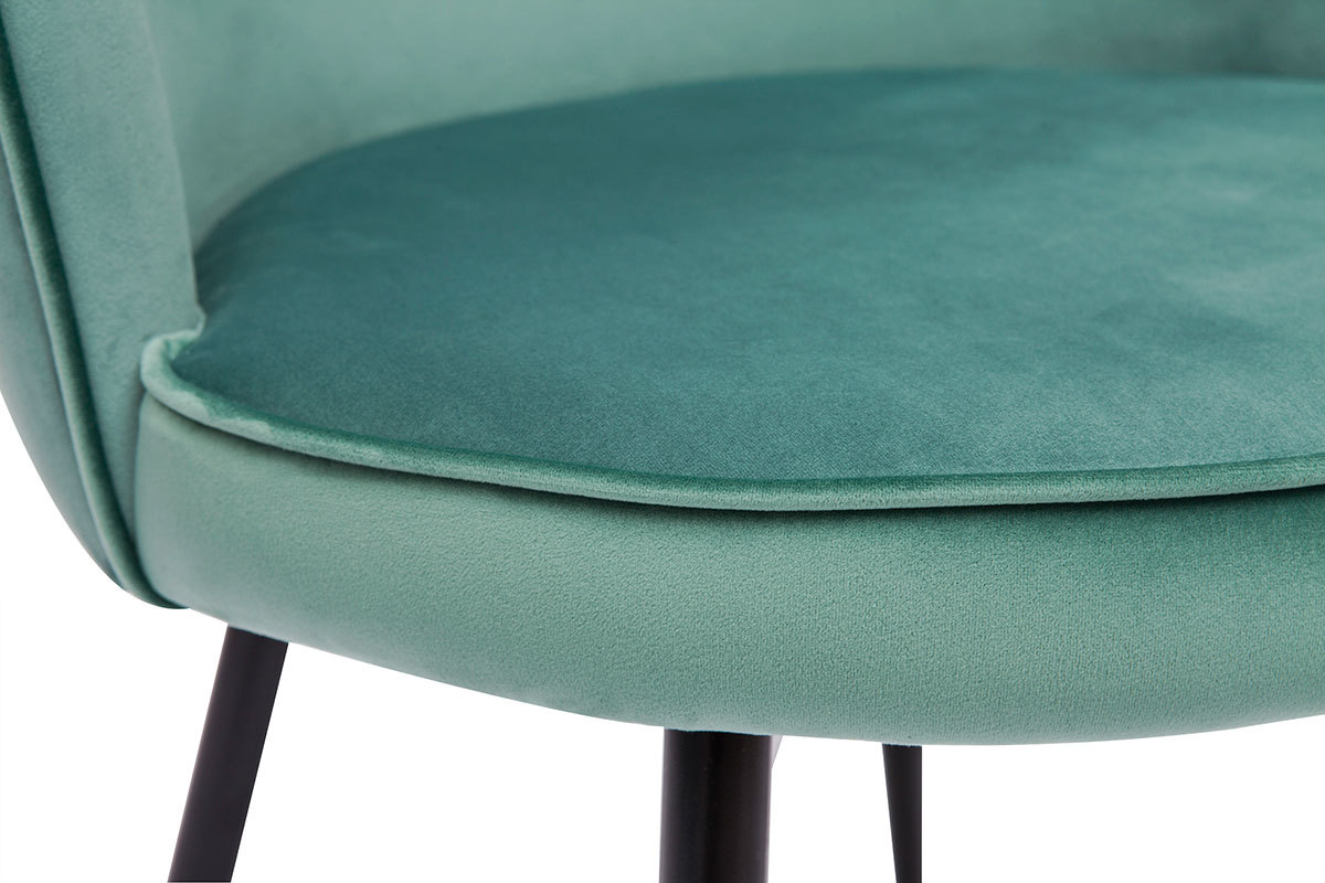 Chaises design en tissu velours vert c�ladon et m�tal noir (lot de 2) SERIF