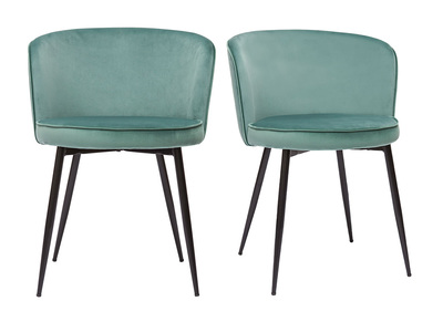 Chaises design en tissu velours vert c&eacute;ladon et m&eacute;tal noir (lot de 2) SERIF