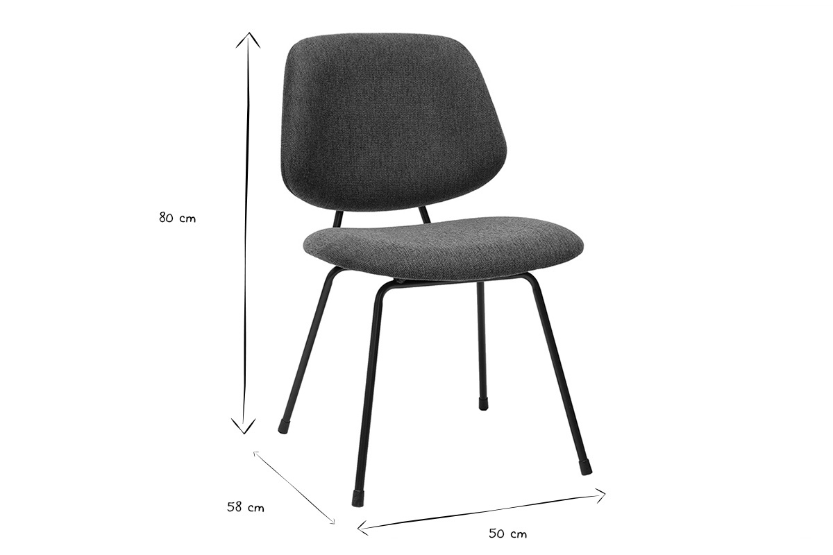 Dimensions de la chaise design BARNET en noir et blanc : 80 cm de hauteur, 58 cm de profondeur, 50 cm de largeur.