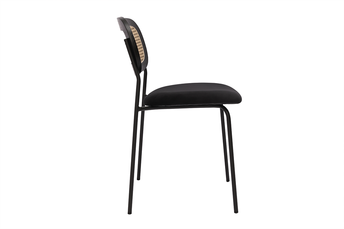 Chaises design en velours noir, m�tal noir et cannage rotin (lot de 2) MIRANDA