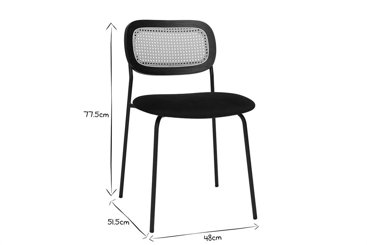 Chaises design en velours noir, m�tal noir et cannage rotin (lot de 2) MIRANDA
