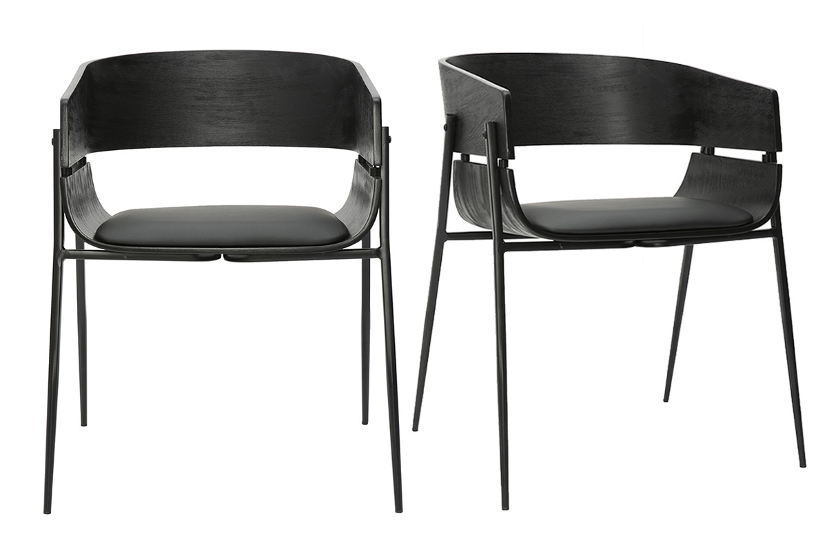 Lot de 2 chaises design noires WESS en bois et m�tal avec accoudoirs